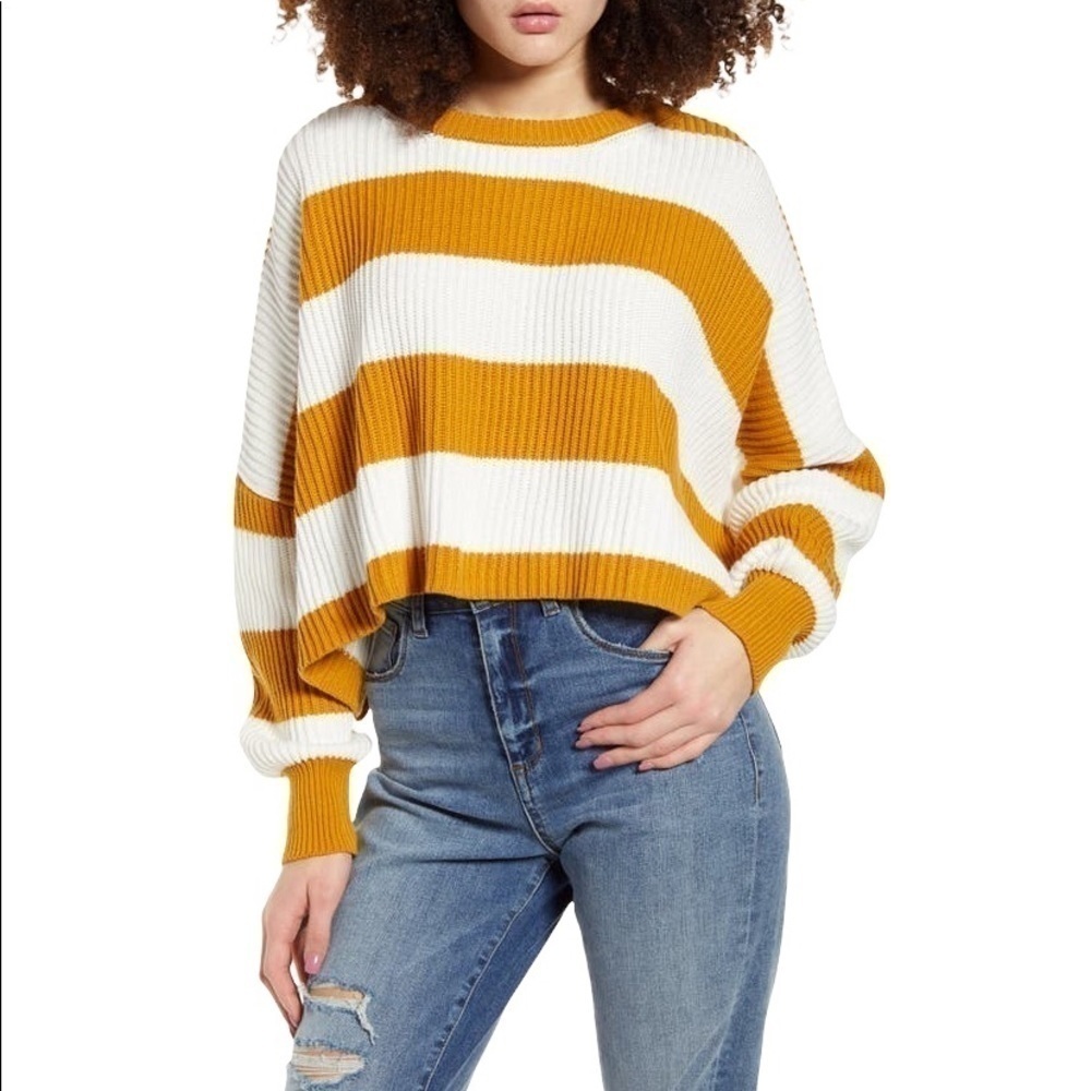 Lira Sahara Crop Sweater Amber Stripe Gold and White XS NWT